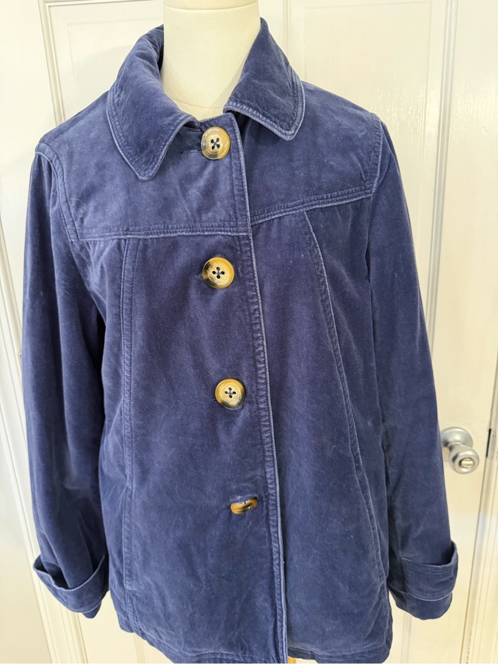 Boden Women's Navy Velveteen Button-Front Pea Coat Size 8